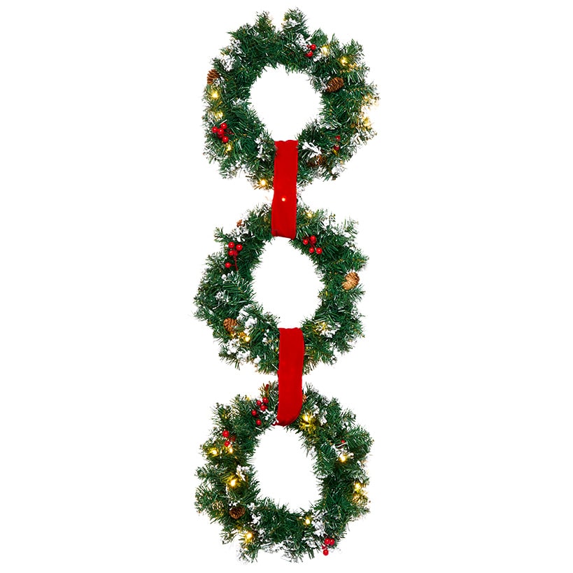 Snow-Tipped Pre-Lit Holiday Wreath or Vertical Swag