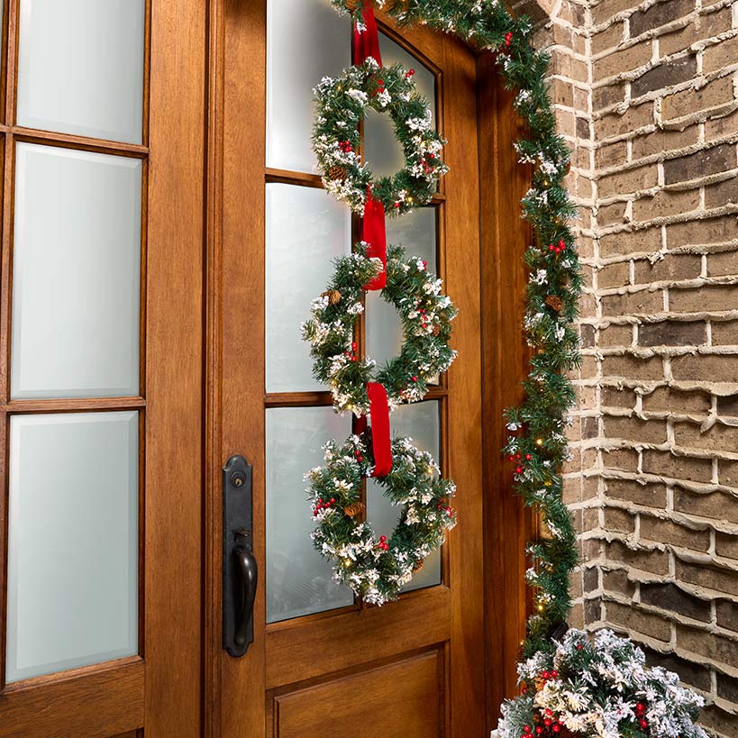 Snow-Tipped Pre-Lit Holiday Wreath or Vertical Swag