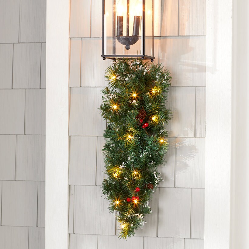 Snow-Tipped Pre-Lit Holiday Wreath or Vertical Swag