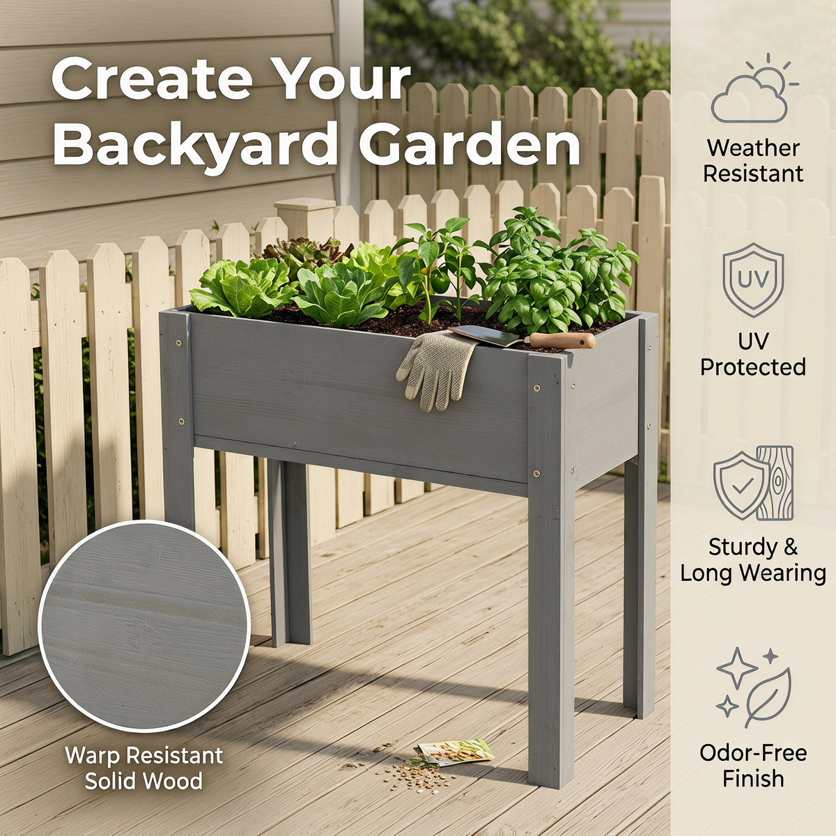 31x31x16 inch Raised Garden Bed with Legs, Elevated Wooden Planter Box for Outdoor Plants Flowers Fruits Vegetable Herb Growing - image 4