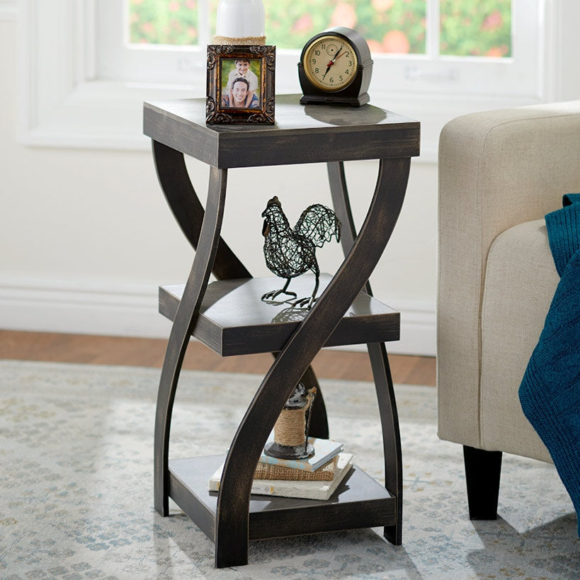 Distressed Twisted Wood Accent Table-Gray, White, Black, or Walnut