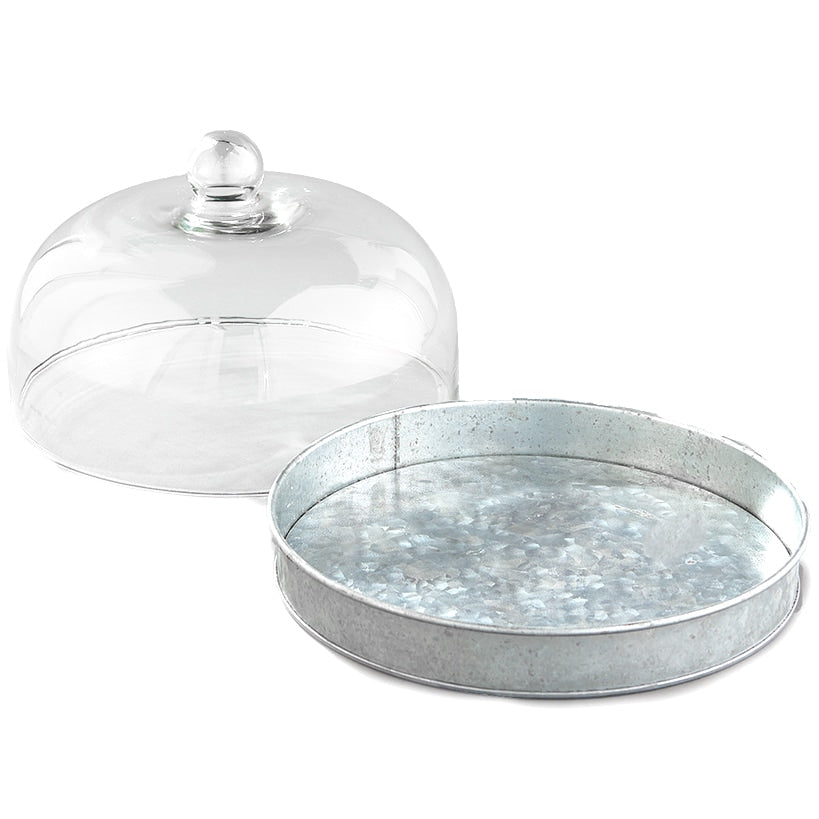 Galvanized Cake Stand with Glass Dome