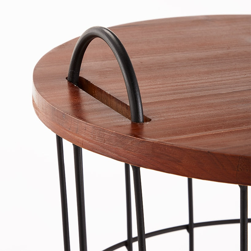 Wood Top Storage Basket Side Table