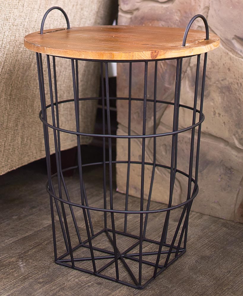Wood Top Storage Basket Side Table