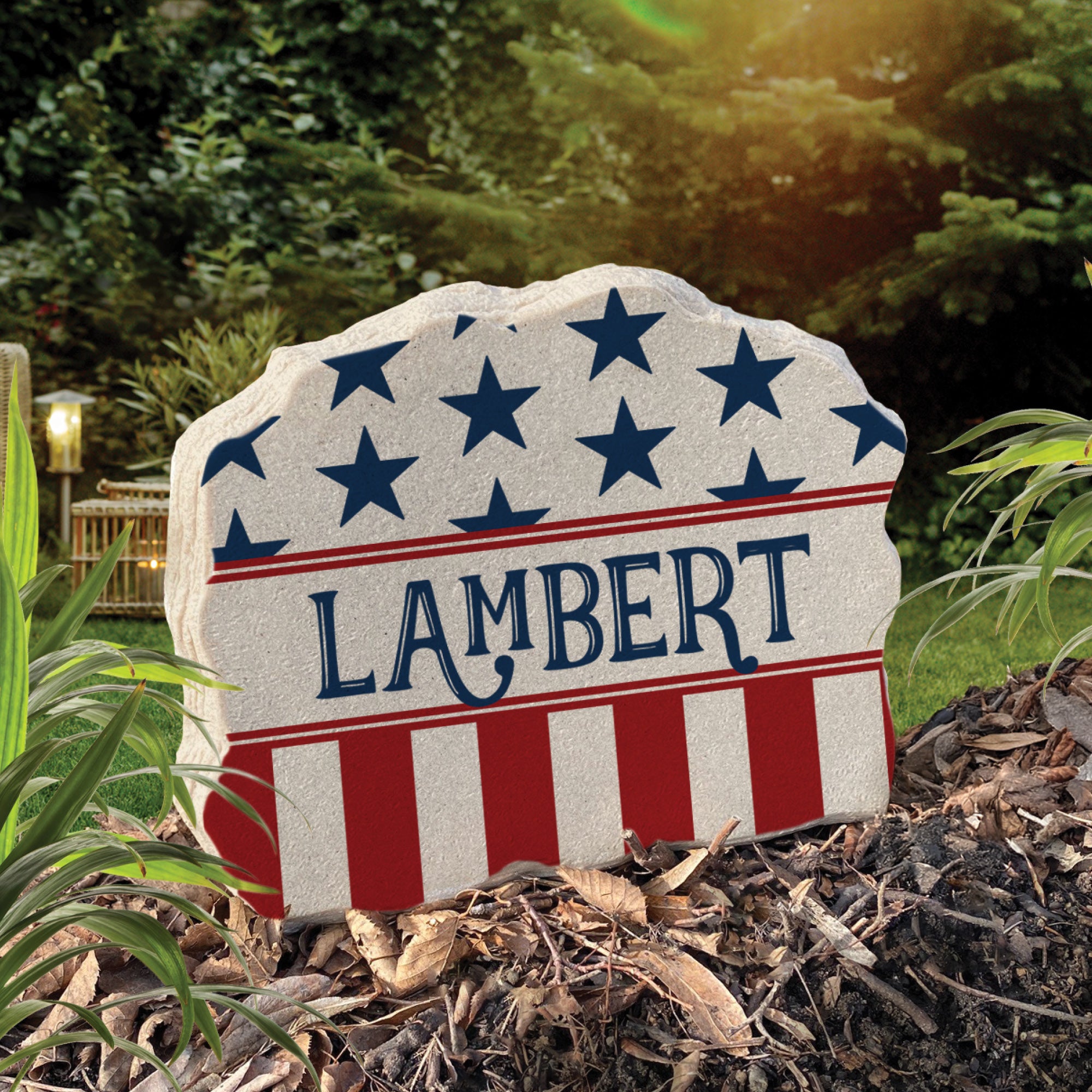 Personalized Stars and Stripes Patriotic Standing Garden Stone
