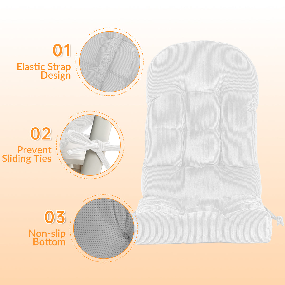 UV Resistant Indoor/Outdoor Chair Cushion - Waterproof Rocking & Adirondack Seat Pad with Elastic Back + 2 Anti-Slip Ties, Fade-Proof Design - image 11