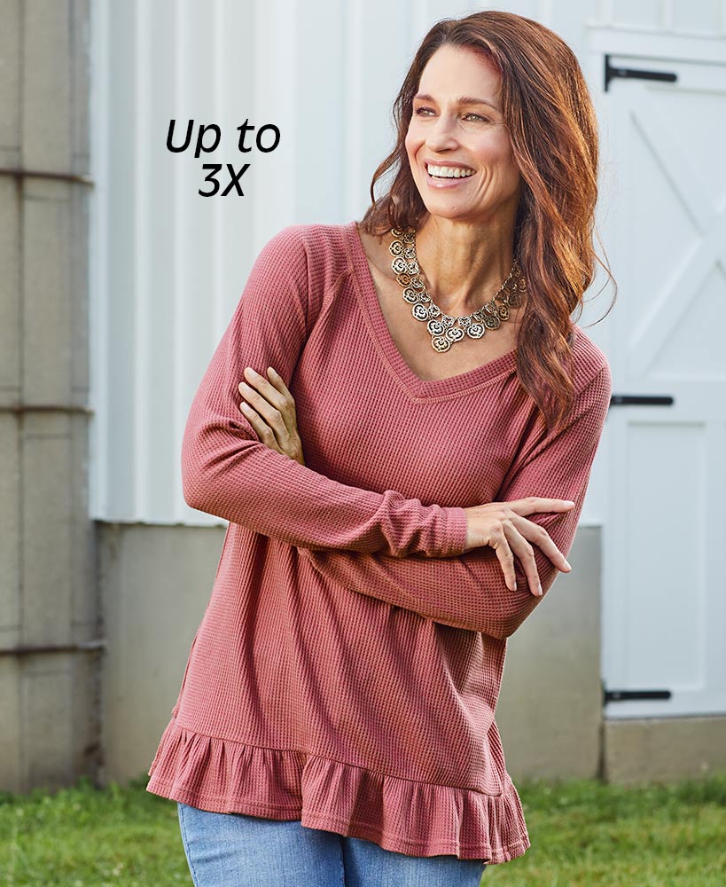 Ruffle Hem Thermal Tops