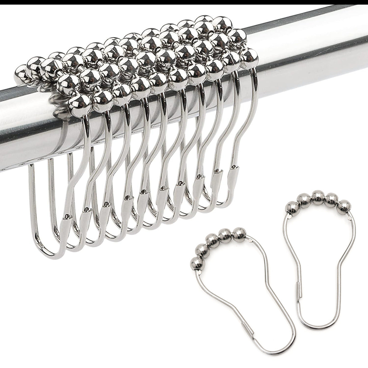 Set of 12 Rust Resistant Shower Curtain Hooks - 6 Designs!