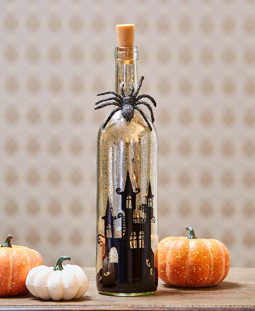 Lighted Halloween Mercury Glass Bottles