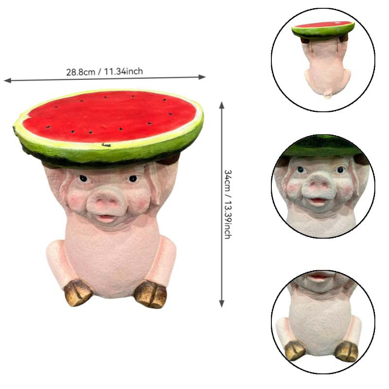 13.39" High Cute Pig Side Table, 11.34" Wide Pig with Watermelon Top, Multi-Functional Plant Stand & End Table for Home & Garden Decoration - image 4