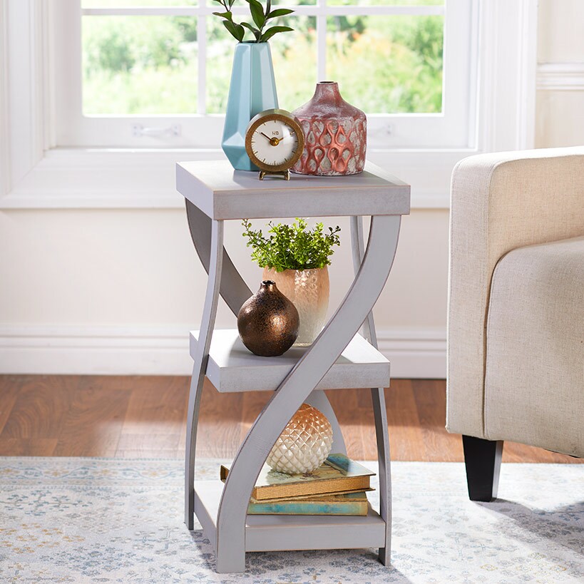 Distressed Twisted Wood Accent Table-Gray, White, Black, or Walnut