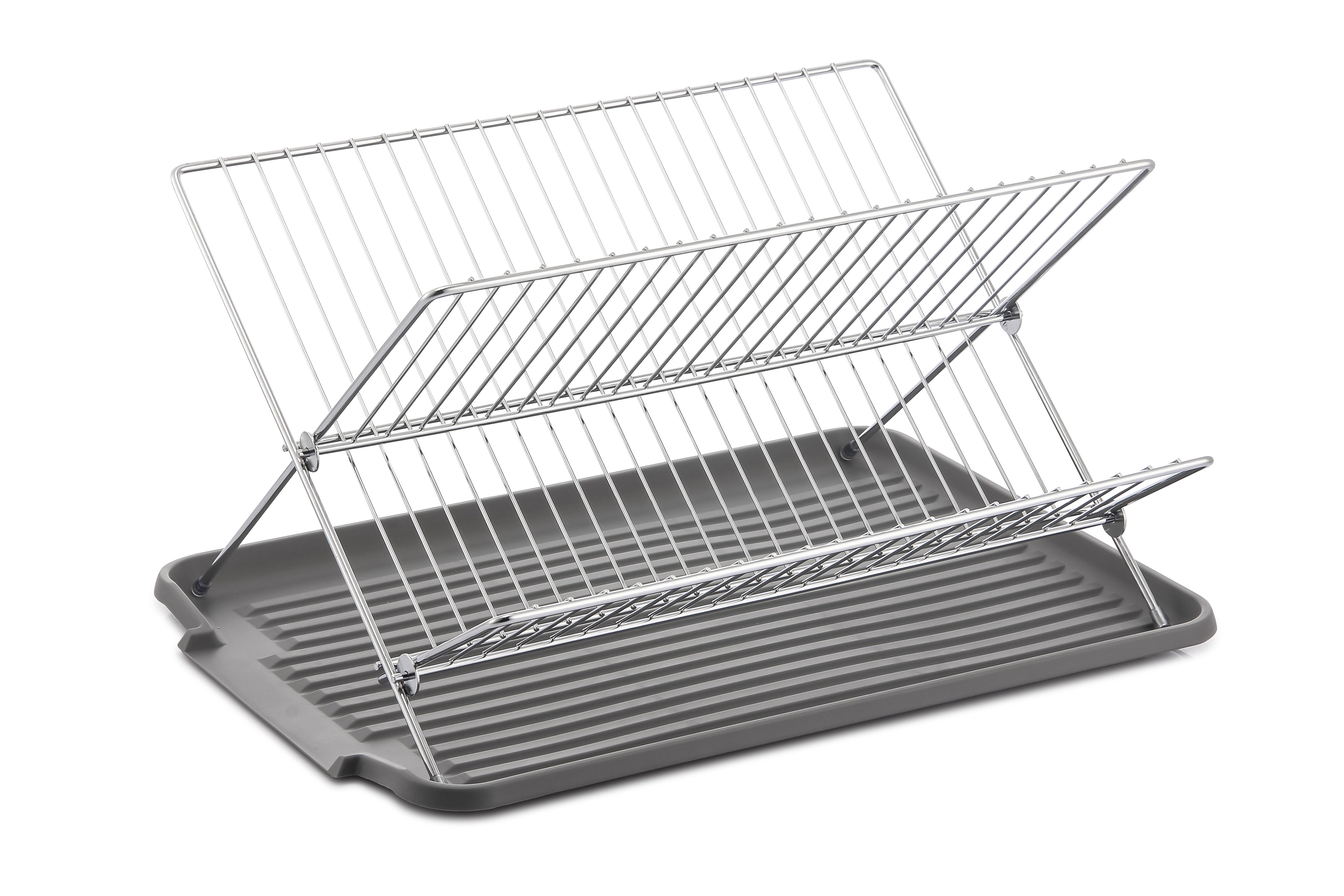 17 Inch X Shaped Stainless Steel 2-Tier Dish Rack for Kitchen Counter