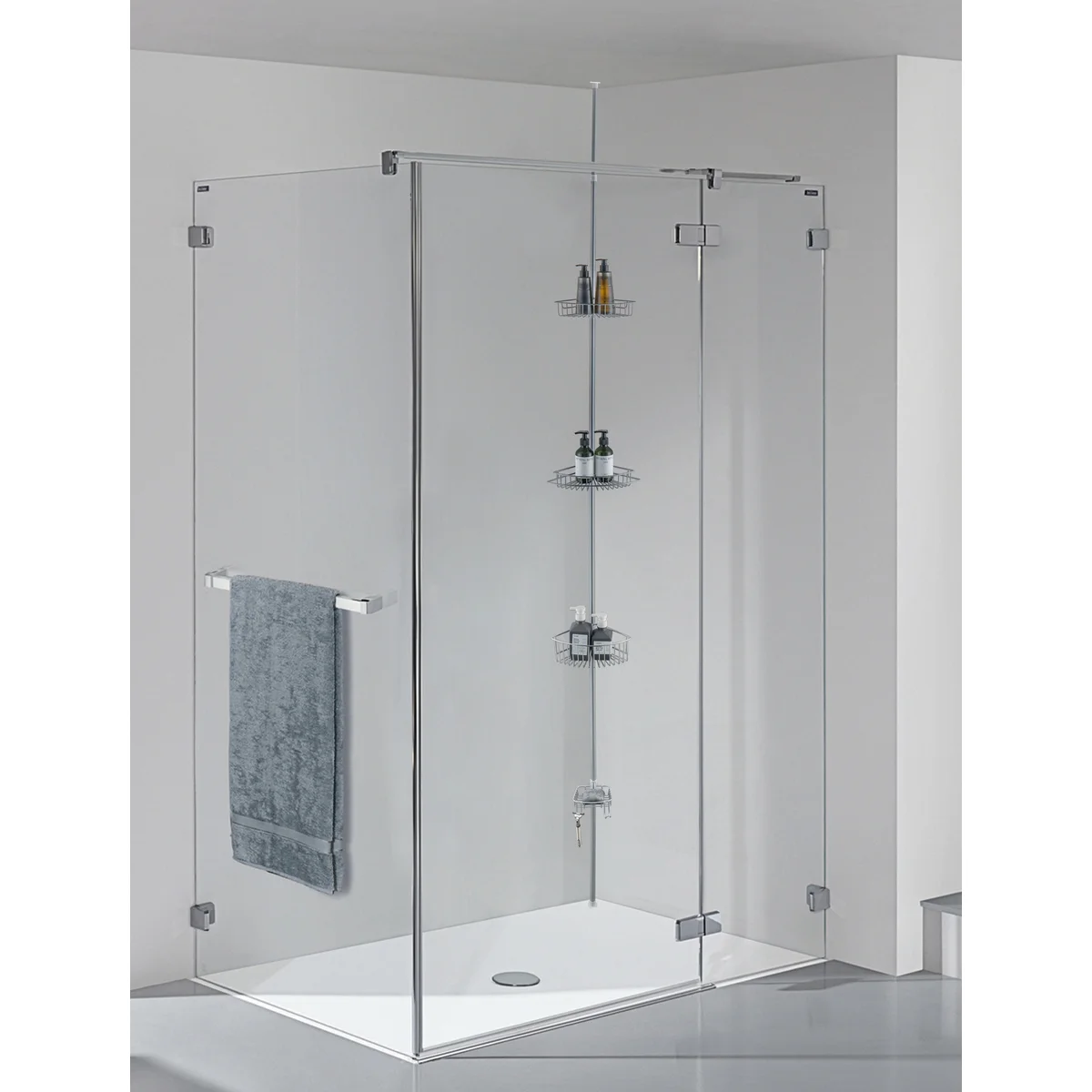 4 Tier Rustproof Shower Caddy Corner Organizer With Adjustable Shelves and Tension Pole