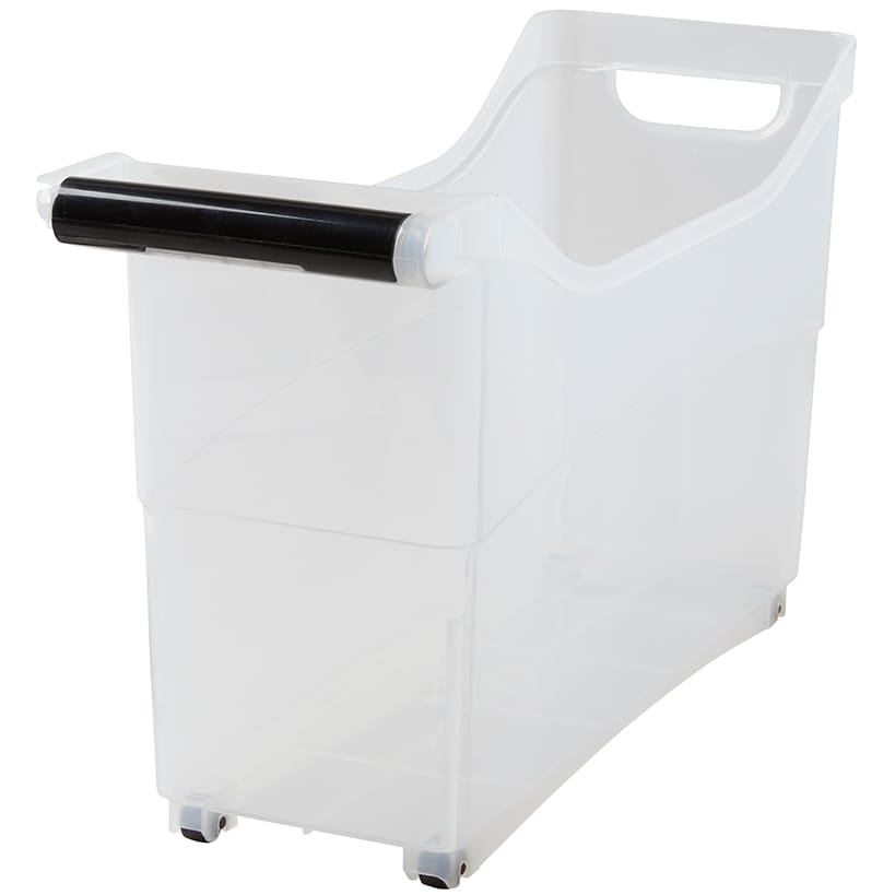 Storage Bin with Handle and Rolling Wheels for Kitchen Organization Plastic