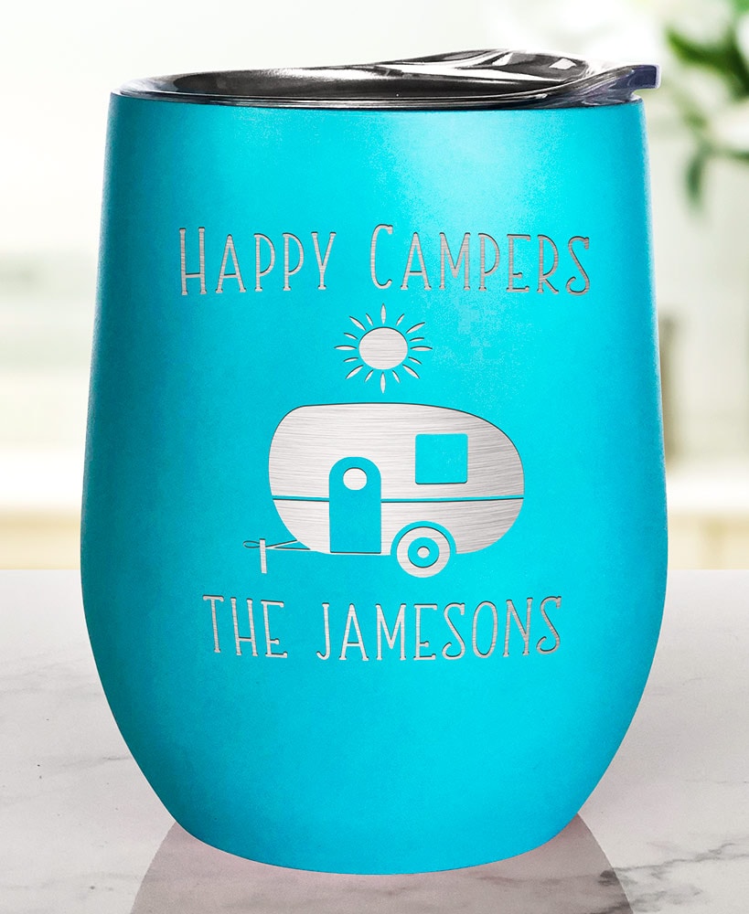 Personalized Happy Campers Wine Tumblers