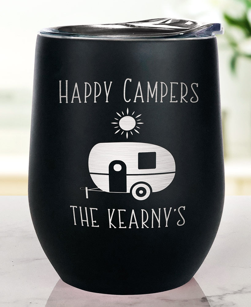 Personalized Happy Campers Wine Tumblers
