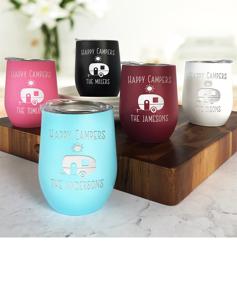 Personalized Happy Campers Wine Tumblers