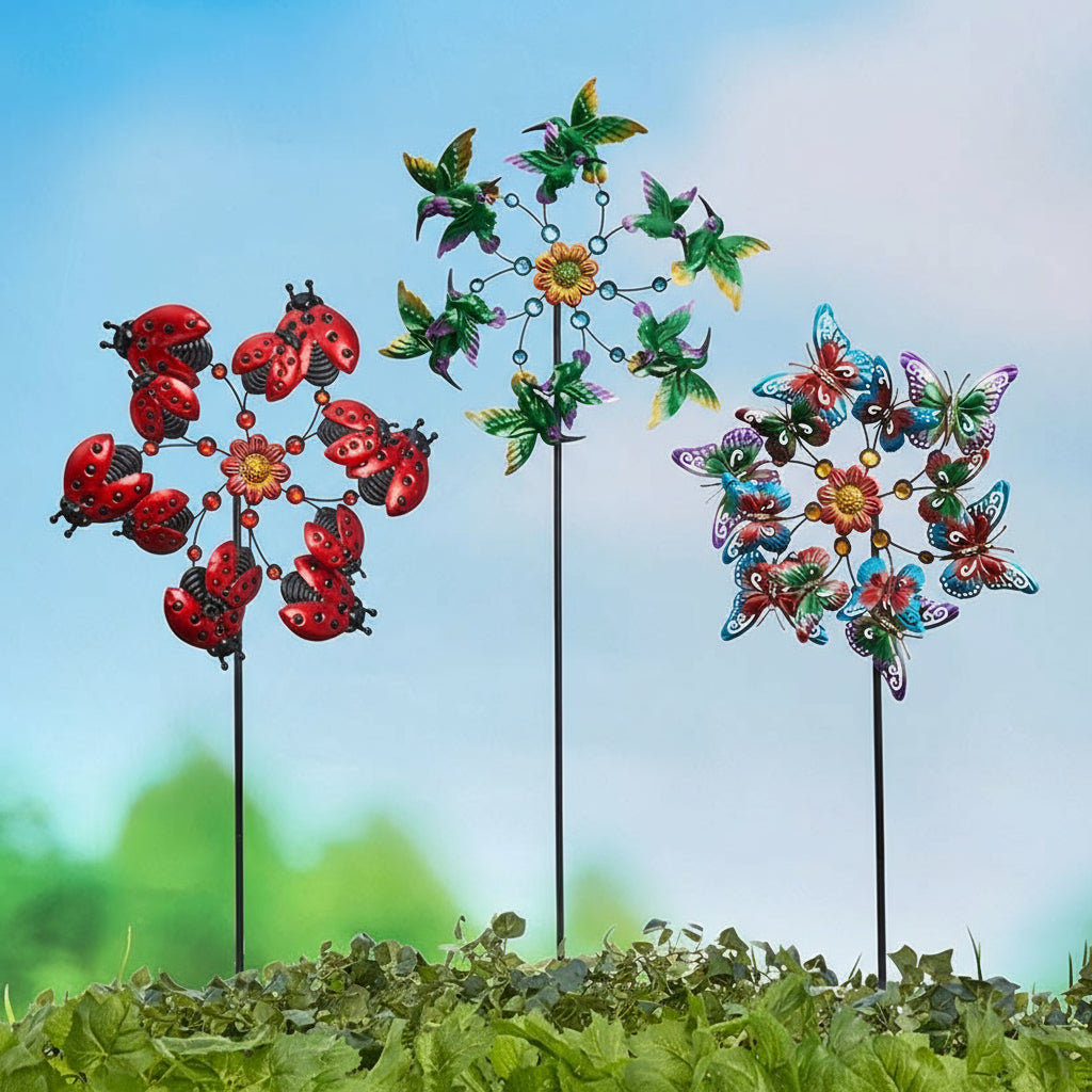Garden Wind Spinner Stakes with Ladybug, Hummingbird, and Butterfly