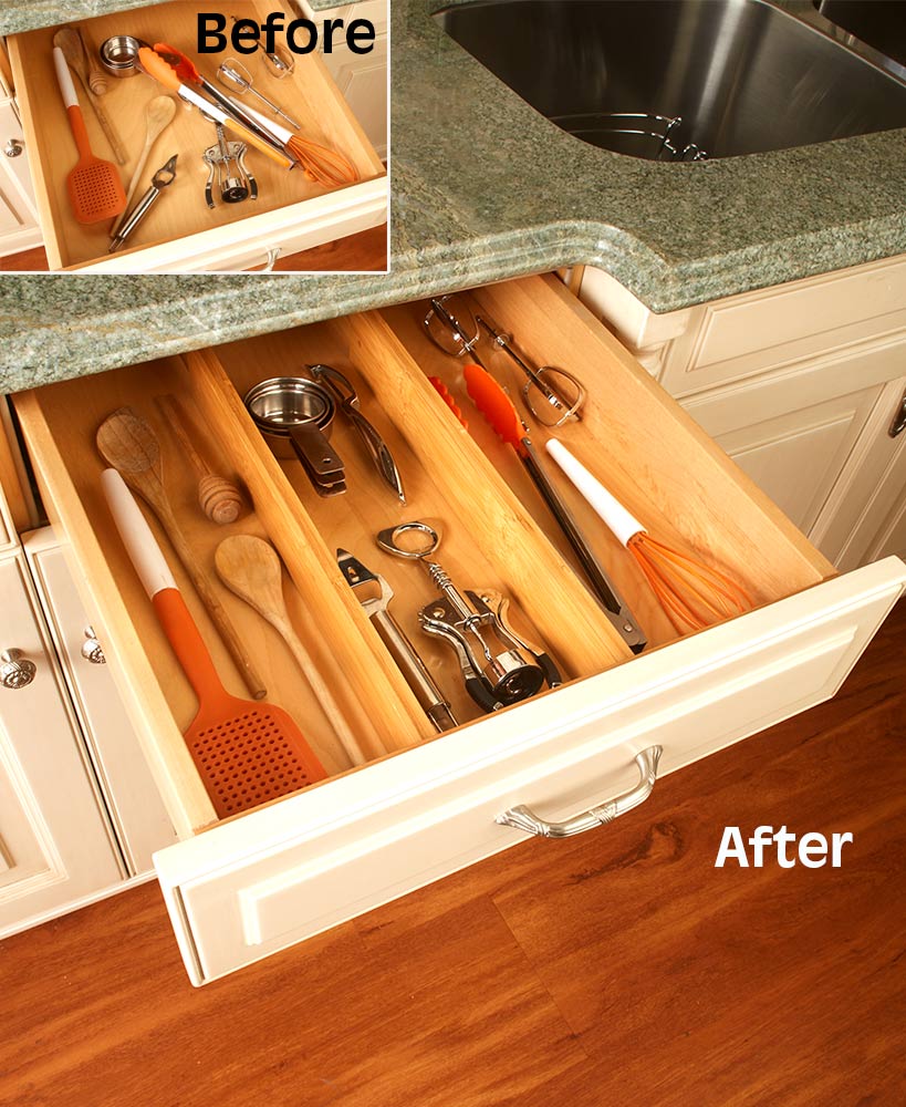 Bamboo Kitchen Drawer Divider & Organizer - Set of 2