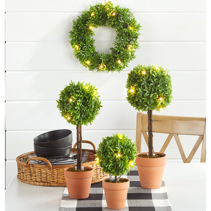 Lighted Faux Boxwood Topiaries or Wreath
