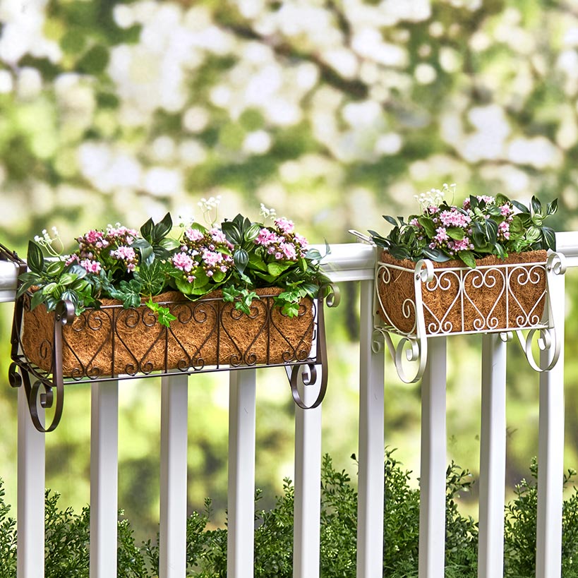 hang over rail planter LTD Commodities Decorative Fence and Rail Planters for Outdoor Flowers