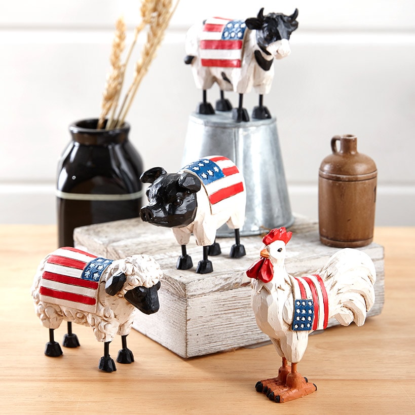 Set of 4 Patriotic Farm Animal Figurines