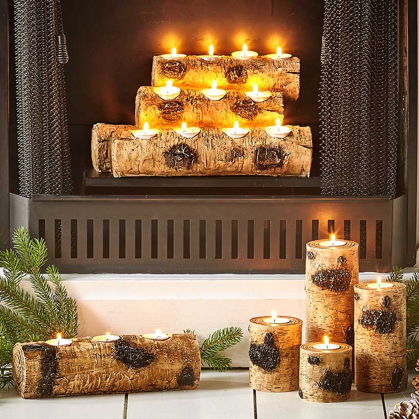 Woodland Log Tea Light Candleholders