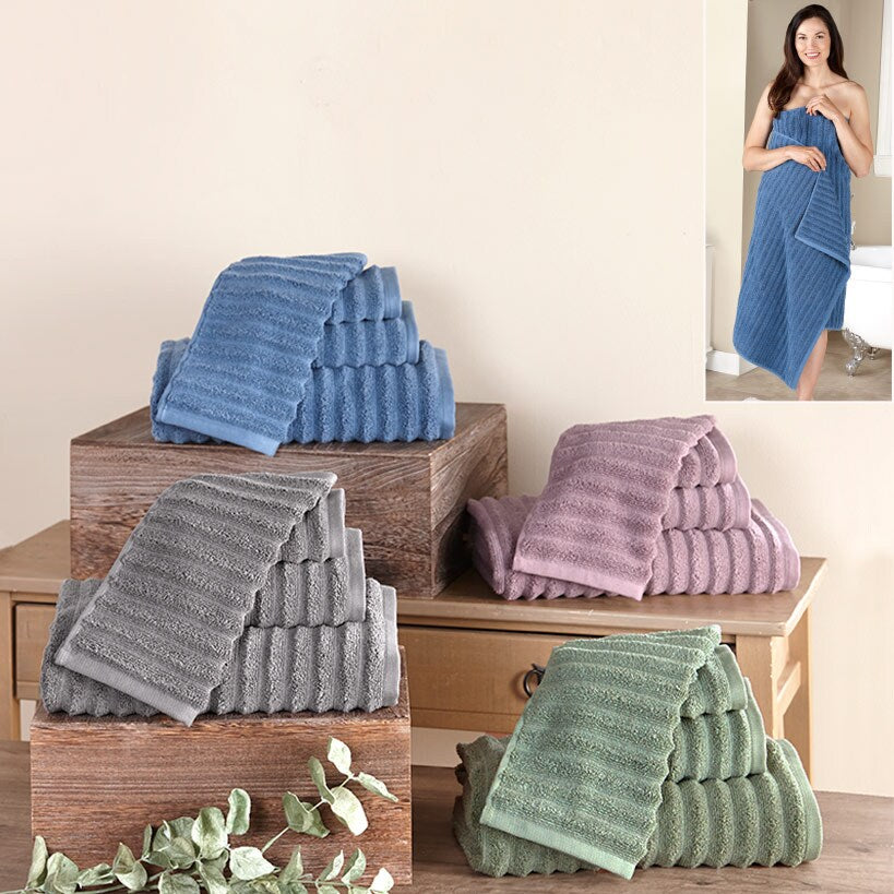 Ribbed Zero-Twist Cotton Bath Towel Sets or Bath Sheets