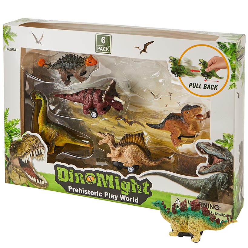 Set of 6 Dinosaur Pull Back Cars
