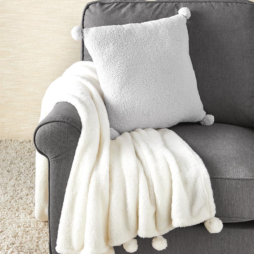 Pom-Pom Sherpa Gray Throw Pillow#select-pillow_gray