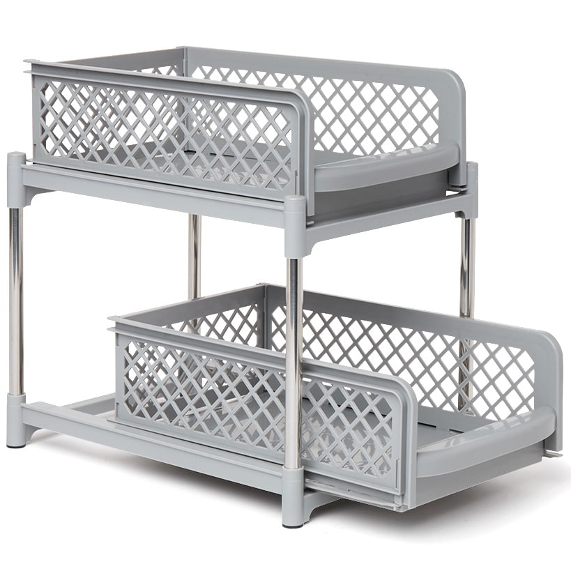 Sliding Storage Drawers Pull Out Plastic Cabinet Organizer 2 Tier
