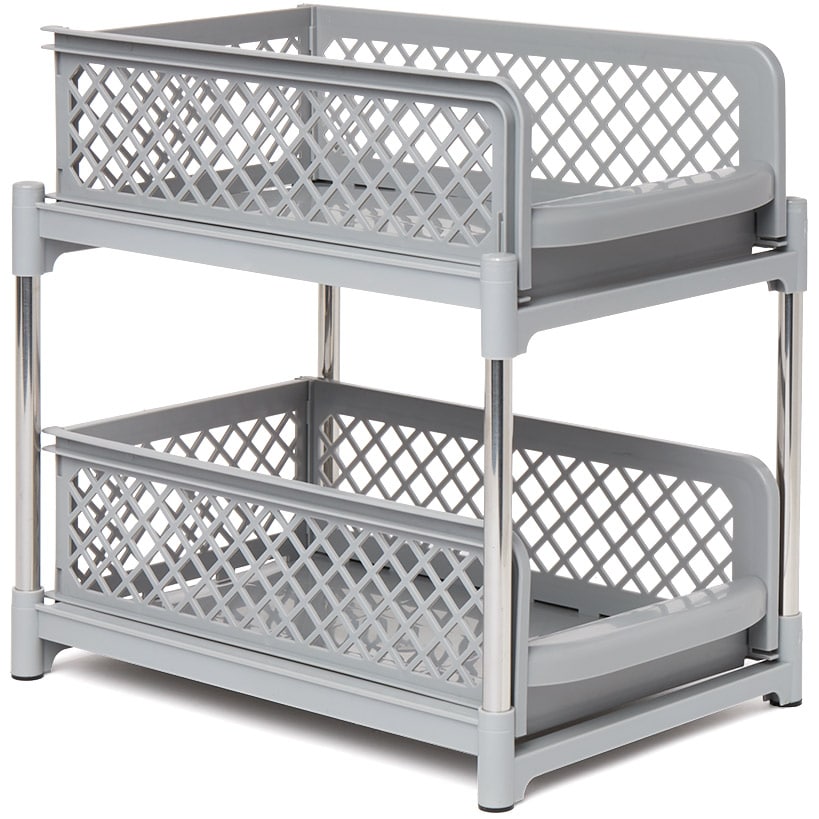Sliding Storage Drawers Pull Out Plastic Cabinet Organizer 2 Tier