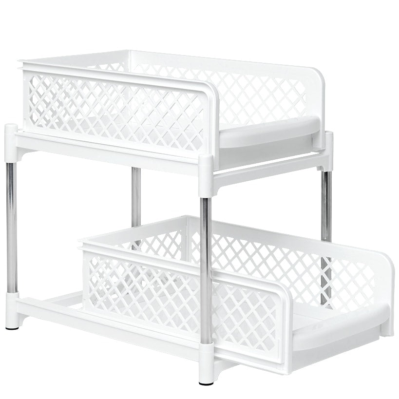 Sliding Storage Drawers Pull Out Plastic Cabinet Organizer 2 Tier