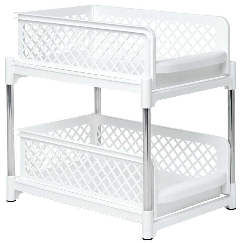 Sliding Storage Drawers Pull Out Plastic Cabinet Organizer 2 Tier