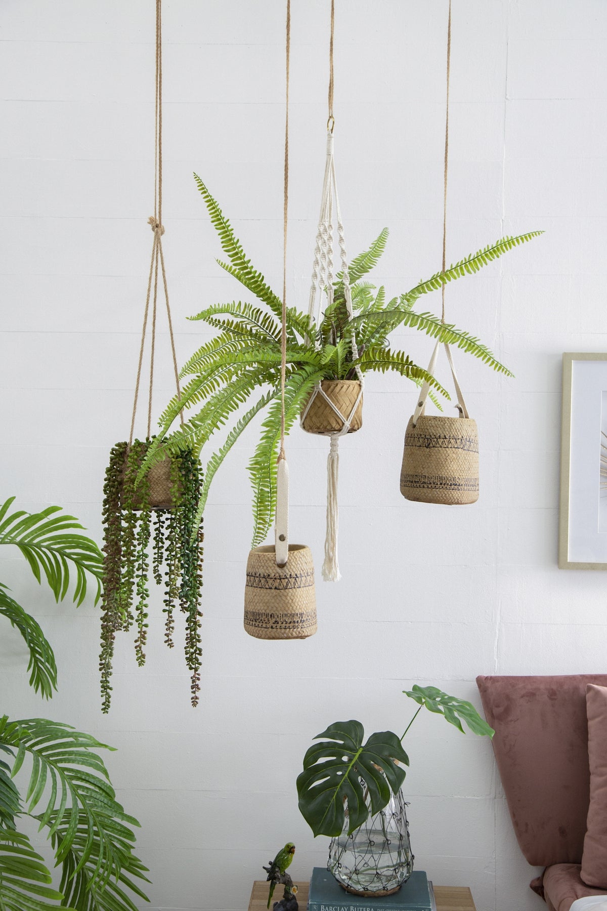 Set of 2, 5x5x4.5" Hanging Planter With Cotton Hanger, Bohemian Style - image 18