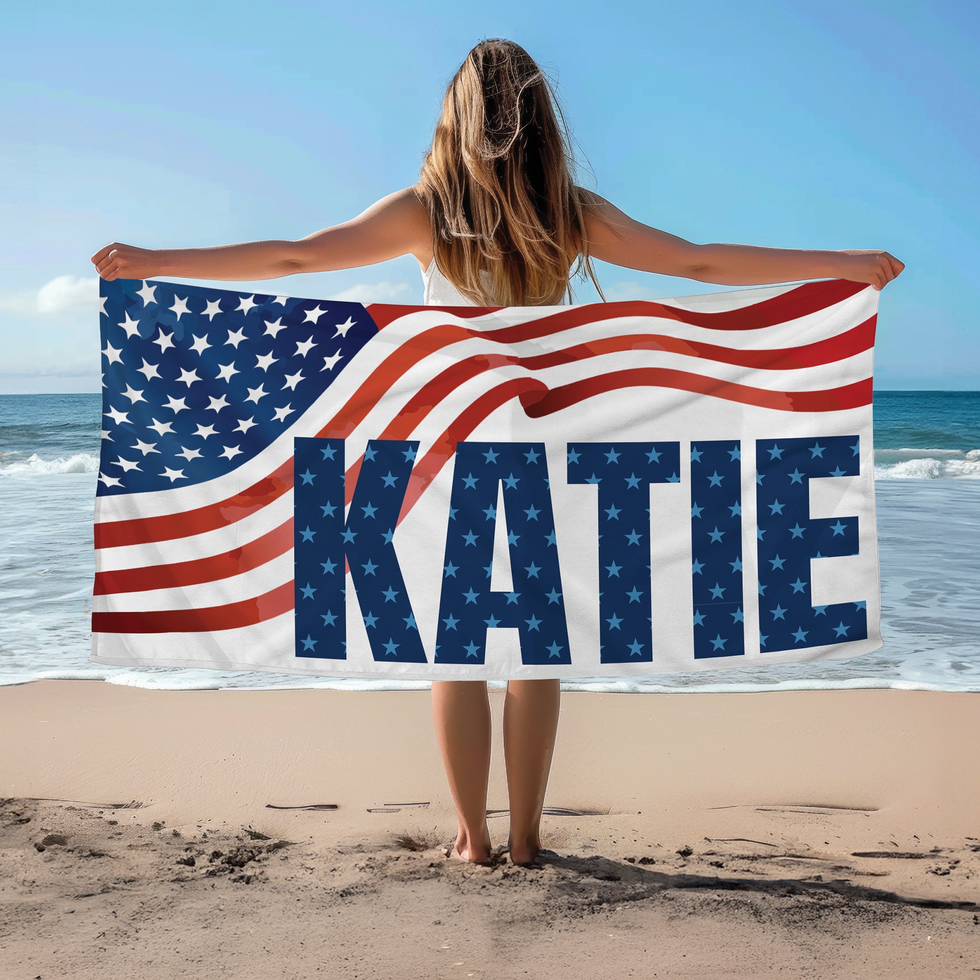 Personalized American Flag Big Bold Name Beach Towel – LTD Commodities
