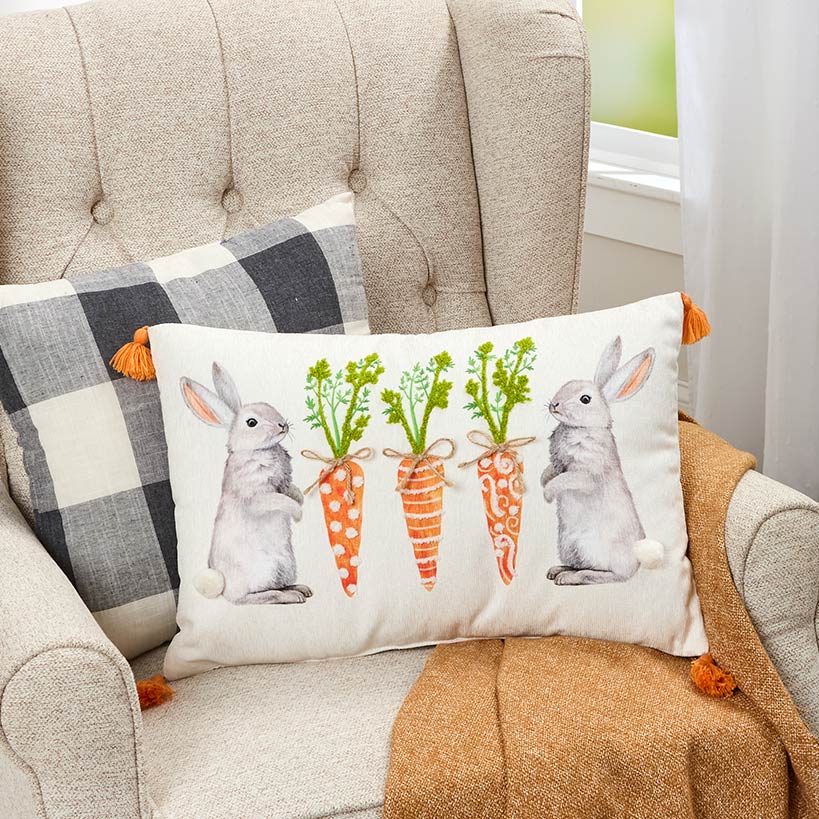 Dangling Bunny Embroidered Decorative Pillow