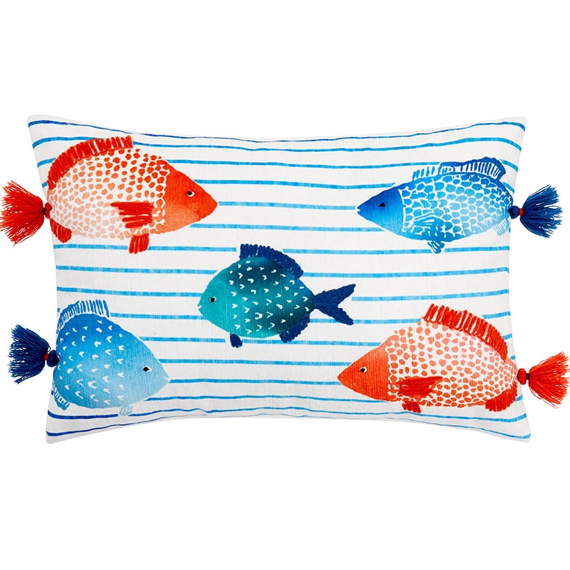 Coastal Inspired Embroidered Decorative Pillow