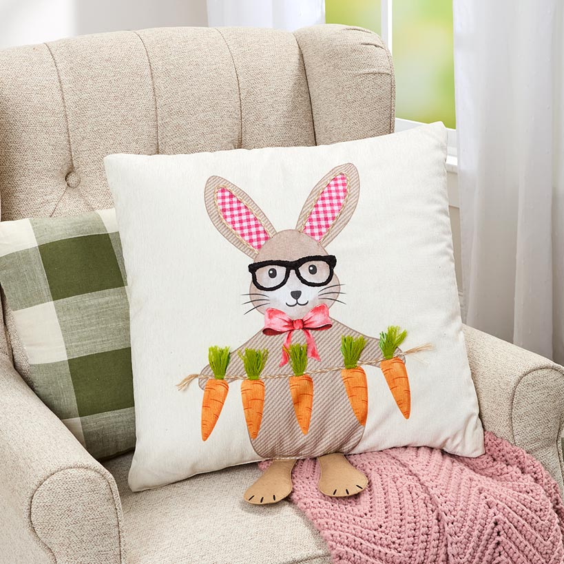Dangling Bunny Embroidered Decorative Pillow#select-pillow_18"-sq.-dangling-bunny