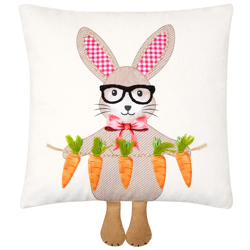 Dangling Bunny Embroidered Decorative Pillow