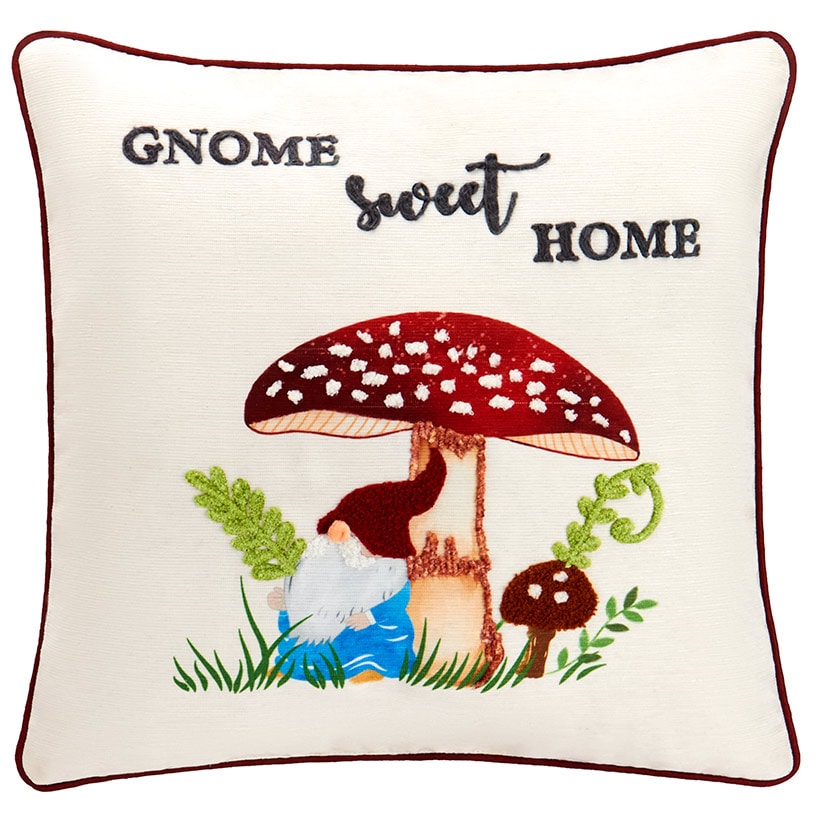 Mushroom Garden Embroidered Decorative Pillow