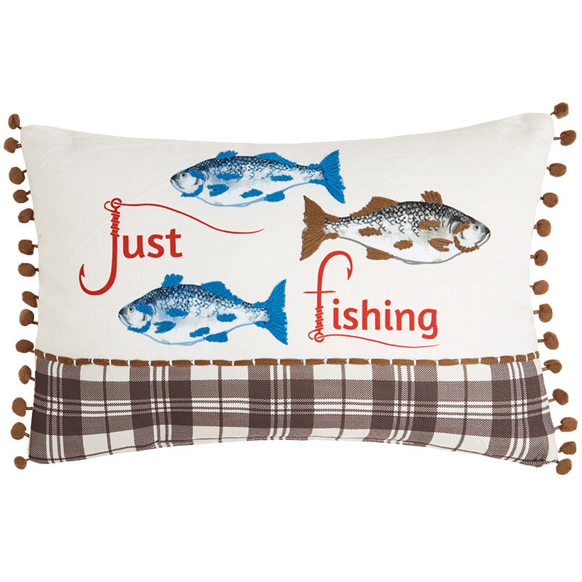 Fishing and Lake Themed Embroidered Decorative Pillow