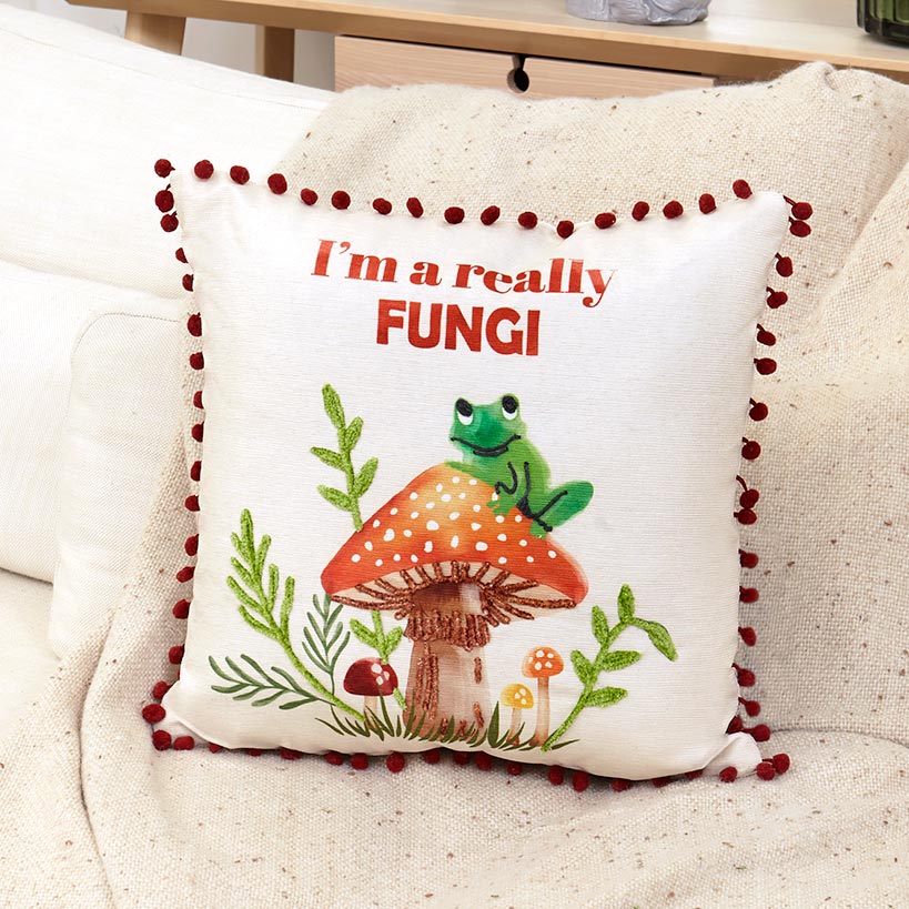 Mushroom Garden Embroidered Decorative Pillow