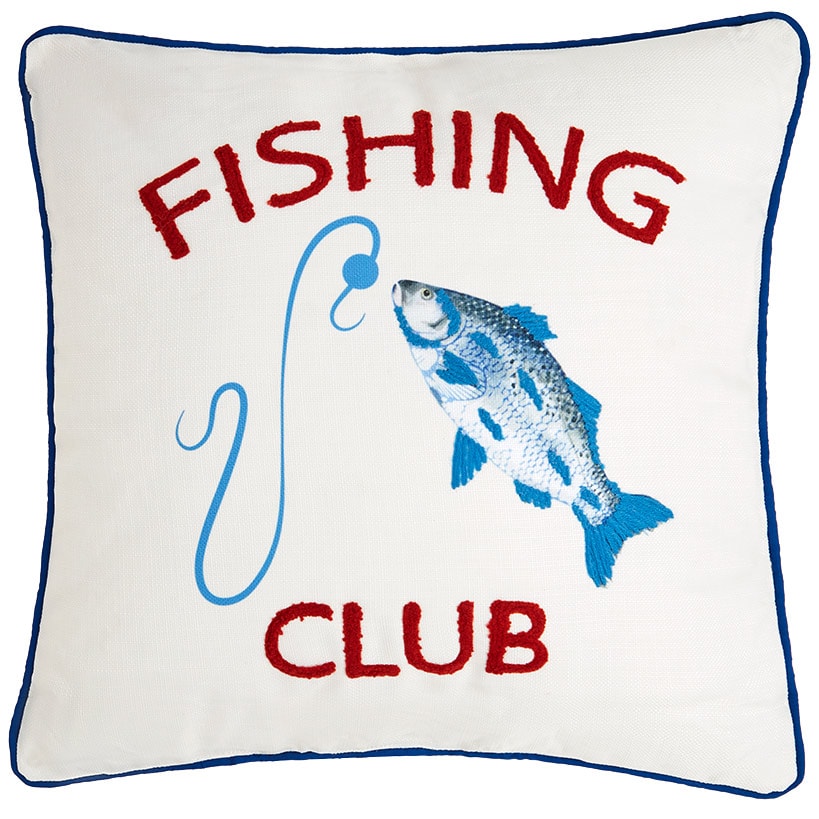 Fishing and Lake Themed Embroidered Decorative Pillow
