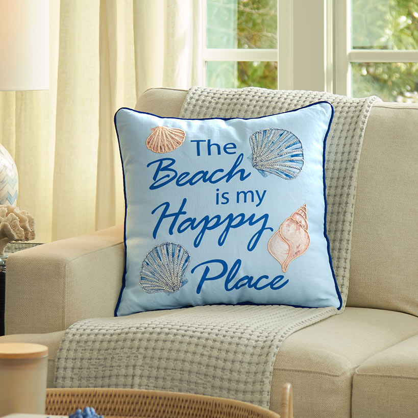 Summer Beach Themed Embroidered Decorative Pillow