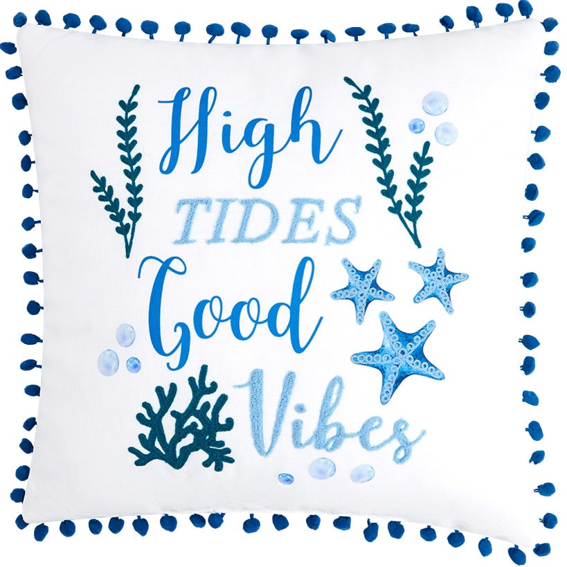 Summer Beach Themed Embroidered Decorative Pillow