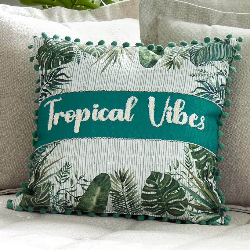 Tropical Embroidered Decorative Pillow