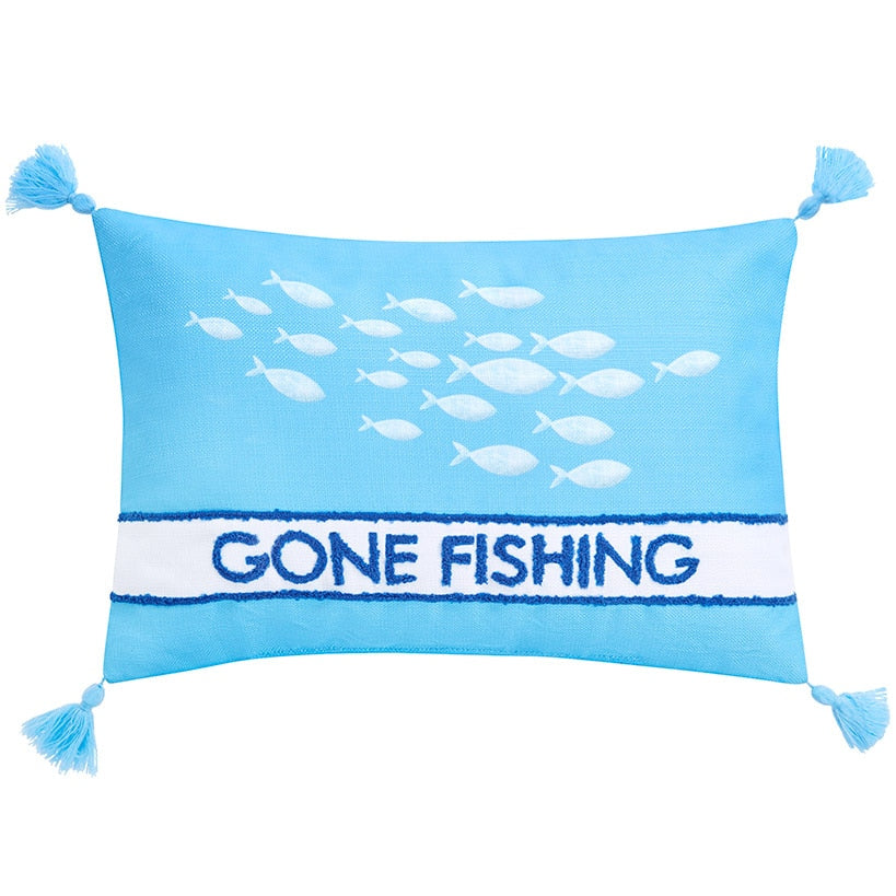 Gone to the Lake Embroidered Decorative Pillow