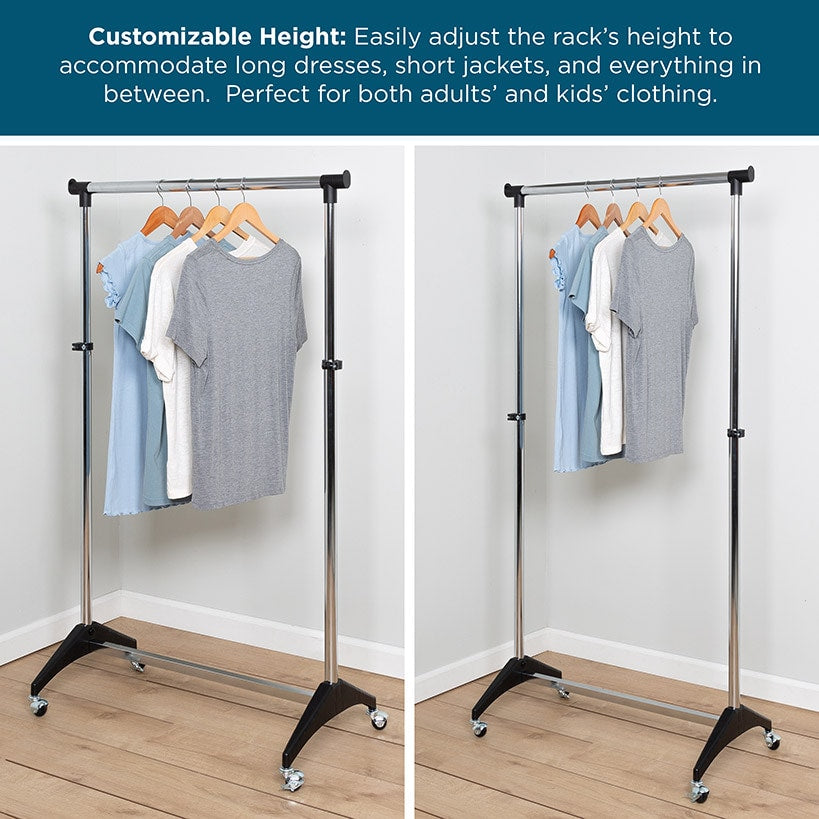 Adjustable Chrome Rolling Garment Rack