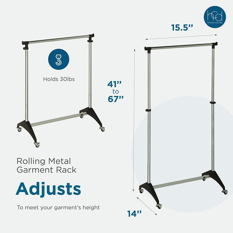 Adjustable Chrome Rolling Garment Rack